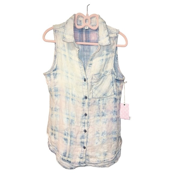 dylan Tops - Dylan acid wash sleeveless button up collared top size small NWT